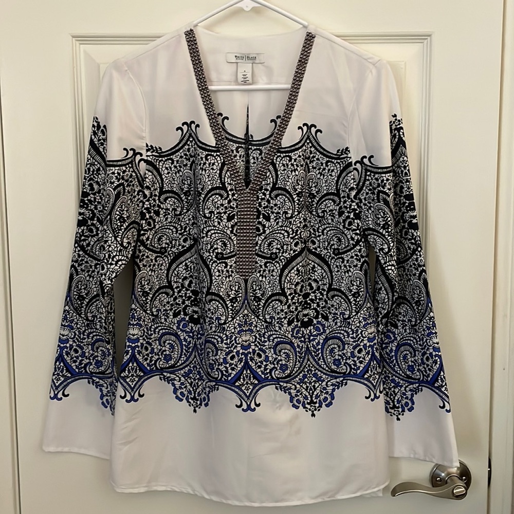 Silky White House Black Market Paisley Tunic Blouse sz. 6